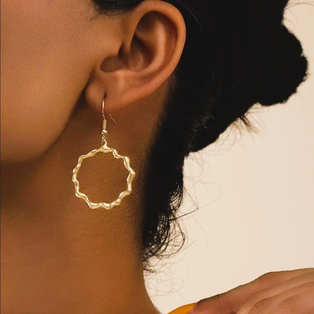 14k Twisted Gold Round Hanging Drop Womens Earrings Ladies 14 K Karat Jewelry